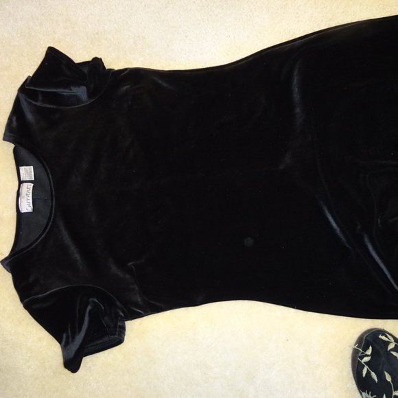 Black full length stretch velvet knit dress Juniors L - Picture 4 of 10